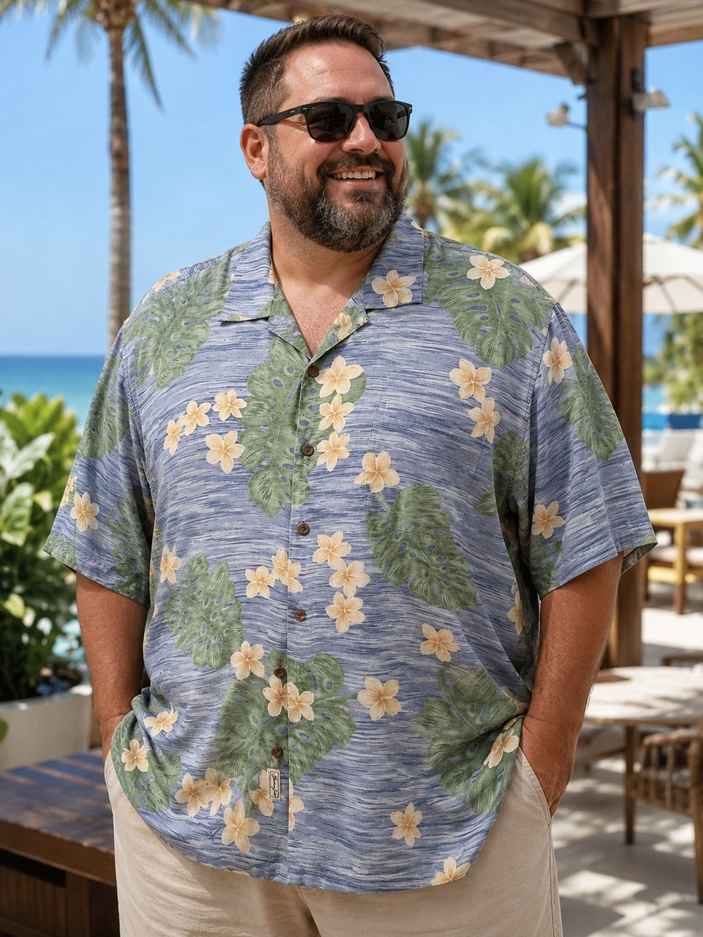 Jamaica Jaxx Blue Floral Hawaiian Long Sleeve Shirt
